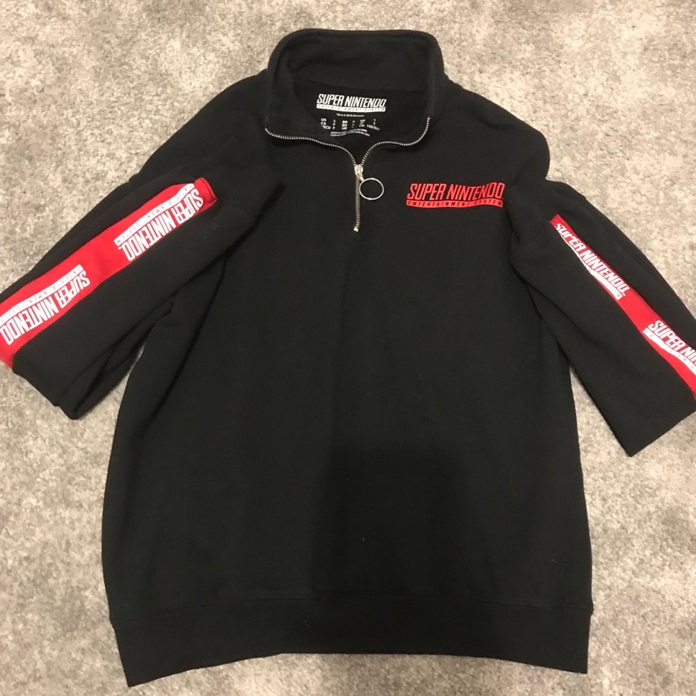 super nintendo black quarter zip sweater